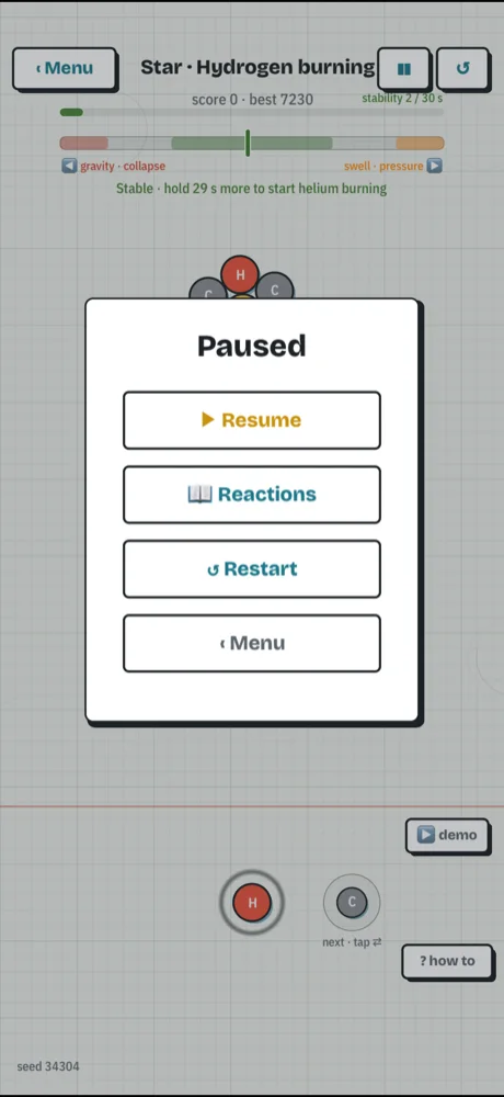 Star mode, paused while burning hydrogen